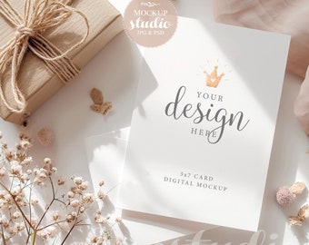 Birthday Invitation Natural Tones Mockup, Card PSD Mockup, Minimalist Invitation Mockup, Gender Neutral Baby Shower Mock-up