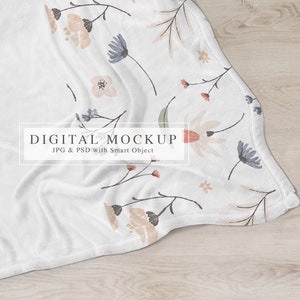 Baby Blanket Mock up, Minky Blanket Mockup, White Fleece Blanket Mock-up, PSD Smart Object Mockup, Coperta minimalista Mock up