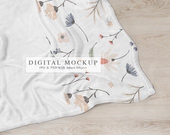 Baby Blanket Mock up, Minky Blanket Mockup, White Fleece Blanket Mock-up, PSD Smart Object Mockup, Coperta minimalista Mock up