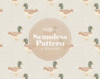 Mallard Duck Seamless Pattern: Watercolor Baby Decor (Digital Download)