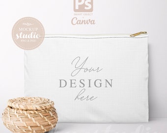 Canvas Pouch Mockup: White Cosmetic Bag Template (PSD, PNG)
