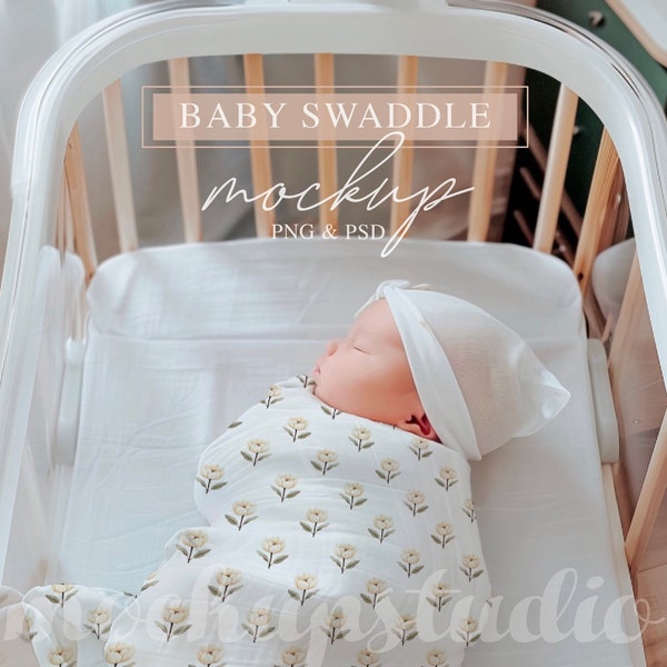 Digital Baby Swaddle Mockup, PSD Smart Object, Infant Blanket Template, Newborn Photography Prop, White Textile Display, Downloadable File