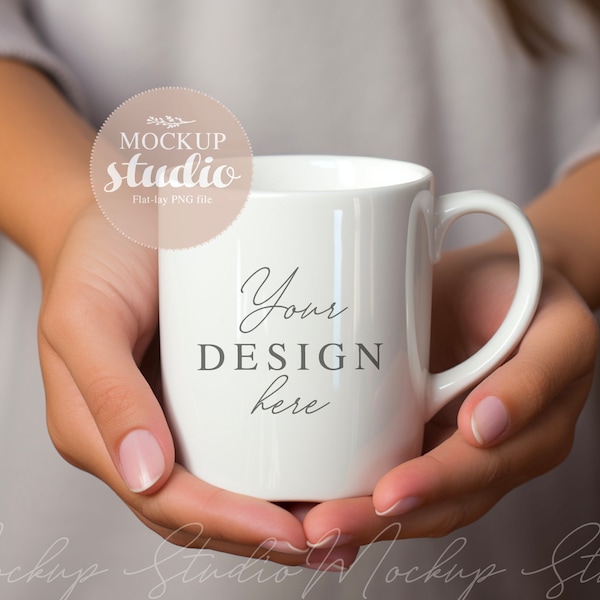 Ceramic Mug Minimalist Mock-up, Flat-Lay Coffee Cup Mug Mockup, 11oz Mug Styled Stock Photography, Pod Ceramic Cup, Blank Mug Mock-up
