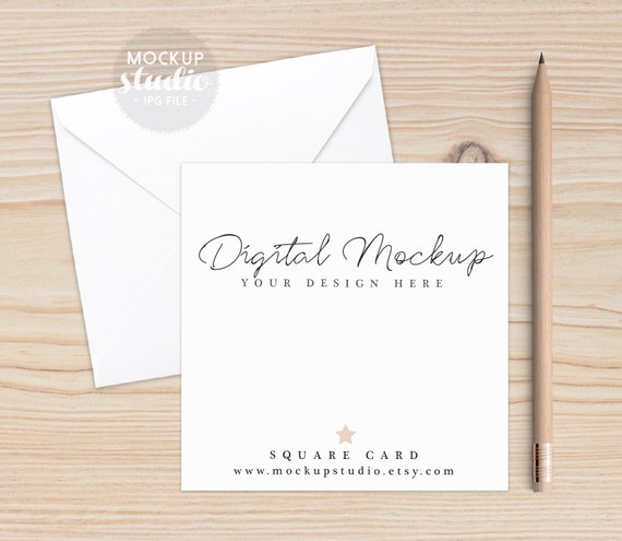 Square Card And White Envelope Mockup Styled Photography Etsy