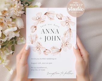 Minimalist Wedding Invitation Mockup, Boho Greeting Card Mockup, Card Mock-up Minimalist, 5X7 Invitation Mockup, Wedding Mockup