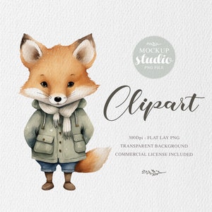 Clipart renard des bois, clipart renard aquarelle, usage commercial gratuit, des cliparts animaux, illustration de renard mignon peint à la main