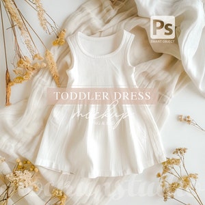 All-Over Print Kids Dress Mockup, Digital Dress Mockup, Photoshop Smart Object Dress Template, Toddler Boho Dress Mockup, White Dress MOCKUP