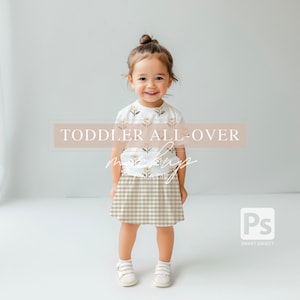 Toddler All-Over Print Mockup Minimalist, Kids Tee and Skirt Clothing MOCKUP, Digital Clothing Mock-up for Toddlers, Editable PSD File