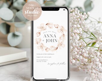 Elegant iPhone Mockup: Floral Wedding Invitation Showcase (PSD & JPG)