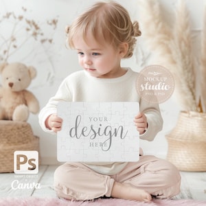 Puzzle MOCKUP, Chidlren&#39;s Digital 30 Pieces Jigsaw Digital Mockup, Photo Prop Mockup suitable in CANVA, Instant Download, PSD smart object