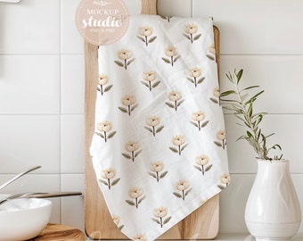 Rustic Kitchen Tea Towel MOCKUP, Styled Dish Cloth Display, PSd Digital Download, Neutral Home Decor, Farmhouse Design Presentation