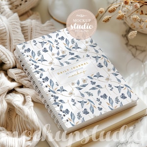 White Spiral Notebook MOCKUP, Blank Journal Mockup for Designers, A5 Hardcover Notebook PSD smart Object, Instant Download