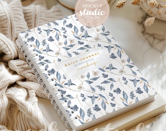 White Spiral Notebook MOCKUP, Blank Journal Mockup for Designers, A5 Hardcover Notebook PSD smart Object, Instant Download