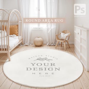 runde Form KINDERZIMMER TEPPICH MOCKUP, Minimalistische Babyzimmer Dekoration Allover Print Runder Teppich Mockup