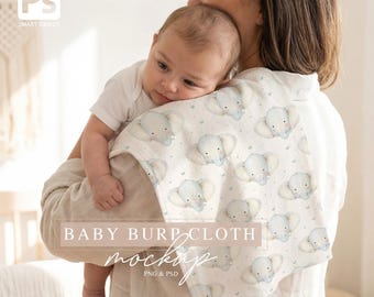 Baby Burp Cloth Mockup: All-Over Print PSD Smart Object