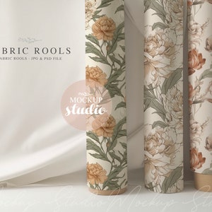 Digital Mockup Fabric Rolls PSD with smart object, Seamless Pattern Display, Designer Template, Instant Download