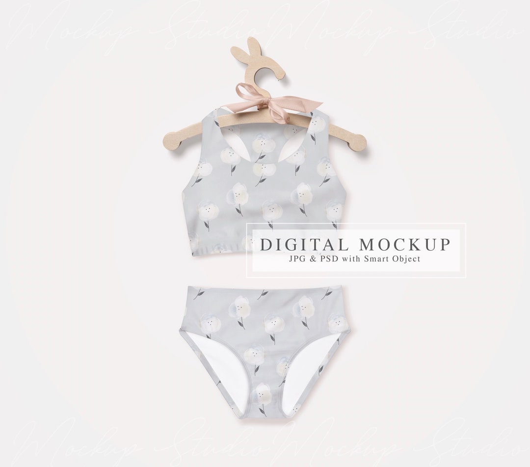 Two Pieces Swimsuit Mock Up, Girls Swimwear Mockup, Kids Swimsuit Mock