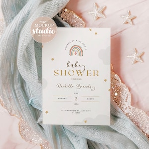 Birthday Party Card Mock-up, Baby Shower Invite Mockup, Greeting Card Mockup, 5x7 Invitation Mock-up, Dust Blue and Blush Wedding Card