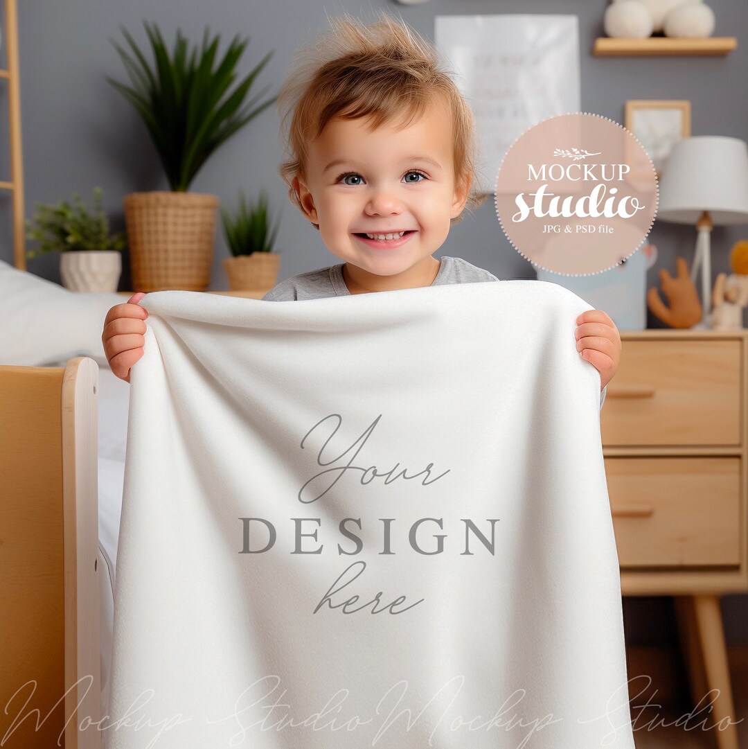 Baby Boy Blanket Mockup, Fleece Blanket Mockup, PSD Smart Object