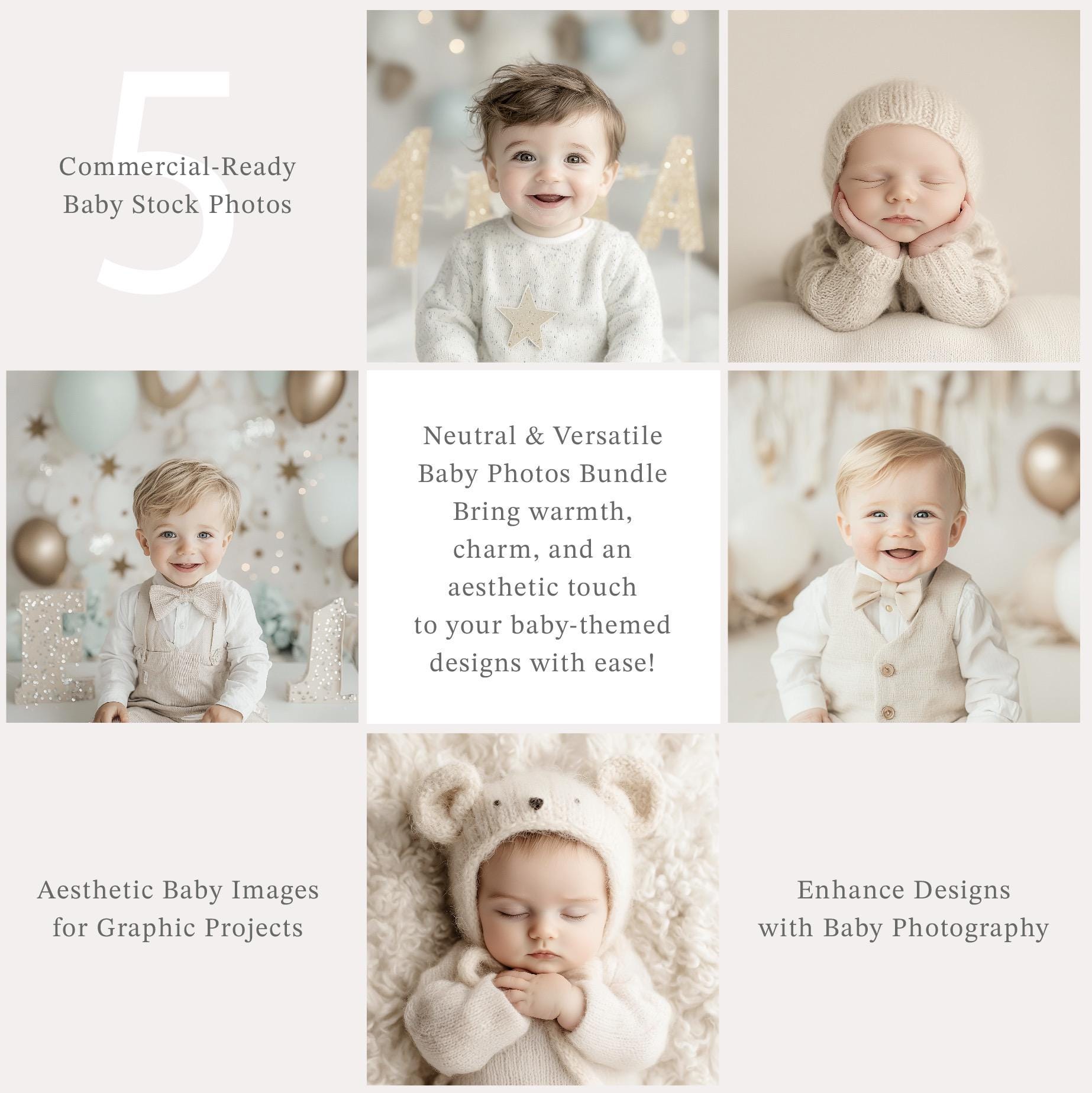 Baby Boys Photography Pack, 5 Delightful Photos for Special Occasions & Baby-Themed Business Projects, License Included