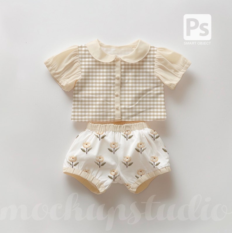 Baby Summer Boho Outfit Digital MOCKUP, Infant Clothing Design, PSD Template for Pattern Designers image 2