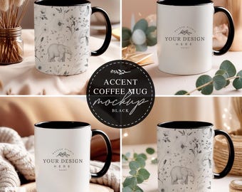 Accent Coffee Mug Mockup Bundle, Black Interior (PSD Mockups)