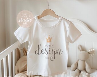 Kids White T-Shirt Mockup, Toddler Tee, Boho Style (PNG Digital Mockup)
