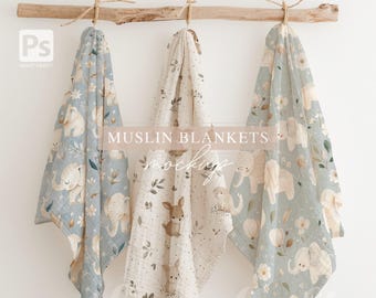 Baby Muslin Blanket Set Mockup: Swaddle Designs (PSD Digital Download)