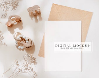 Baby Announcement Card Mockup, Baby Invitation Minimalist Mock-up, Baby Shower Invite Mock up, Baby Shower Party Card Mock
