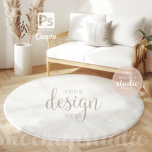 MAQUETTE de tapis rond, modèle numérique PSD Photoshop pour salon bohème, présentoir de tapis design d&#39;intérieur, décoration de chambre confortable, téléchargement immédiat