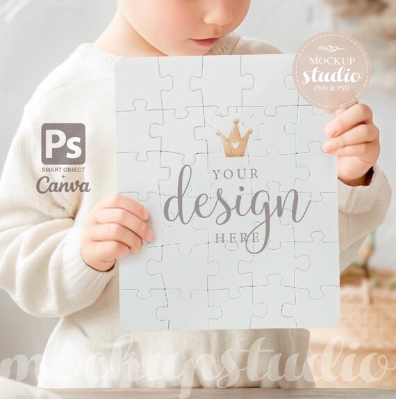 Kids 30-Piece Puzzle Mockup, Editable PSD and PNG, Canva Compatible (Digital Download)