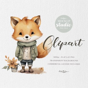 Clipart aquarelle de renard, usage commercial gratuit, Clipart d'animaux mignons, illustration de renard mignon peint à la main, clipart de renard des bois