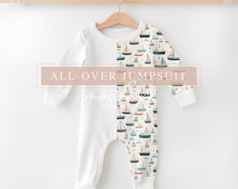 Baby All-Over Print Jumpsuit Mockup, Baby Longsleeves Romper Mock up, All-Over Print Bodysuit Mockup, PSD Mockup