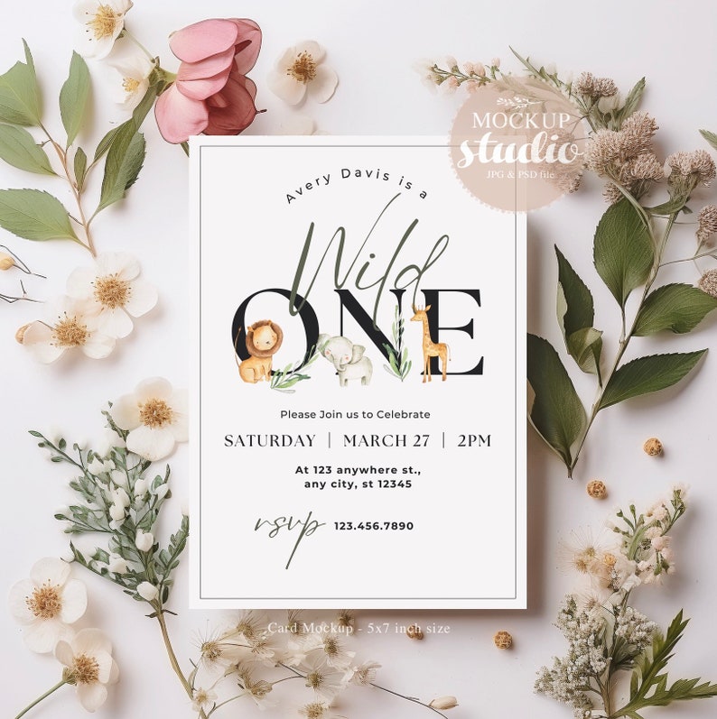 Wedding Invitation Card Mockup, Greeting Card Botanical Mock-up, 5x7 Wedding Invite PSD Mock up, Retro Floral Wedding Stationery Mock image 3