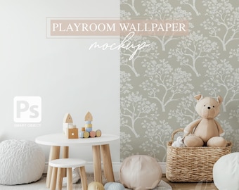 Kids Playroom Wallpaper Mockup: Digital Wall Design (PSD & JPG)