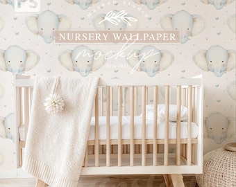 Neutral Nursery Wallpaper Mockup: Baby Room Decor (Digital Download)
