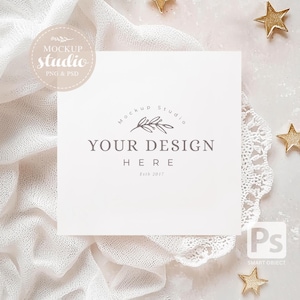 Mockup vierkante wenskaart, bewerkbare PSD-sjabloon, minimalistisch uitnodigingsontwerp, mockup huwelijksuitnodiging, digitale download