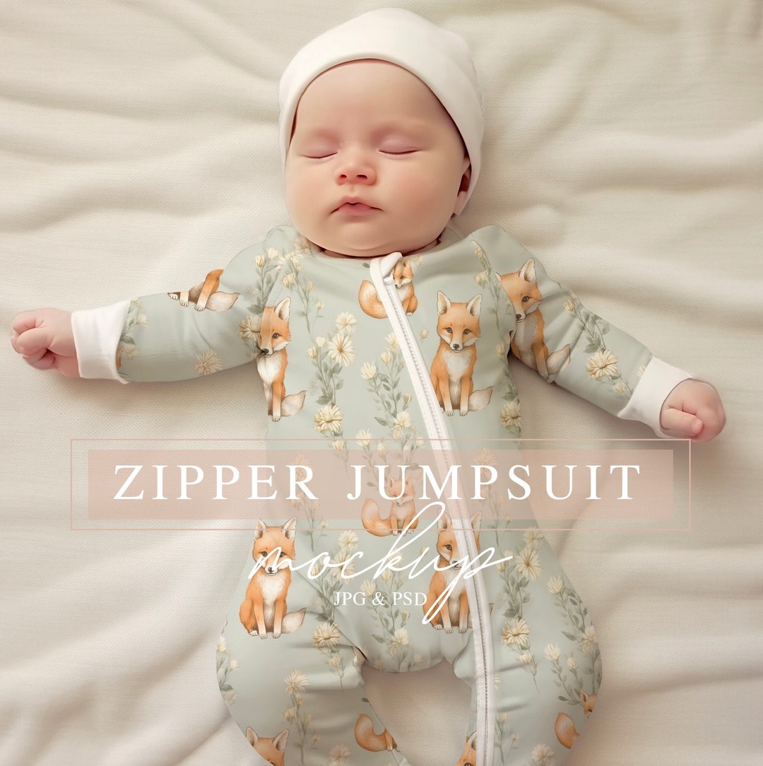Baby Zipper JUMPSUIT MOCKUP Long Sleeve Modern Baby Outfit SLEEPER