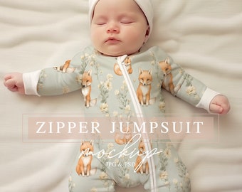 Baby Zipper JUMPSUIT MOCKUP - Long Sleeve Modern Baby Outfit SLEEPER Mockup - Zippy Sleeper psd Smart Object Mock