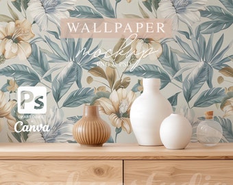Neutral Vase Wallpaper Mockup, PSD PNG (Digital Download)