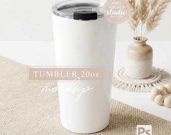 White 20oz Travel Mug Mockup – Customizable Insulated Tumbler (Editable PSD & PNG File)
