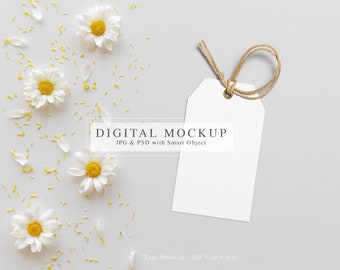 Tag Mock up, Mockup di tag di ringraziamento minimalista, Mockup di tag 2x3,5, Mockup floreale di tag di favore di nozze