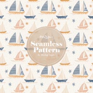 Modèle sans couture de voilier, tons neutres pour enfants, téléchargement numérique, thème nautique, illustration de bateau, papier peint pour chambre d'enfant