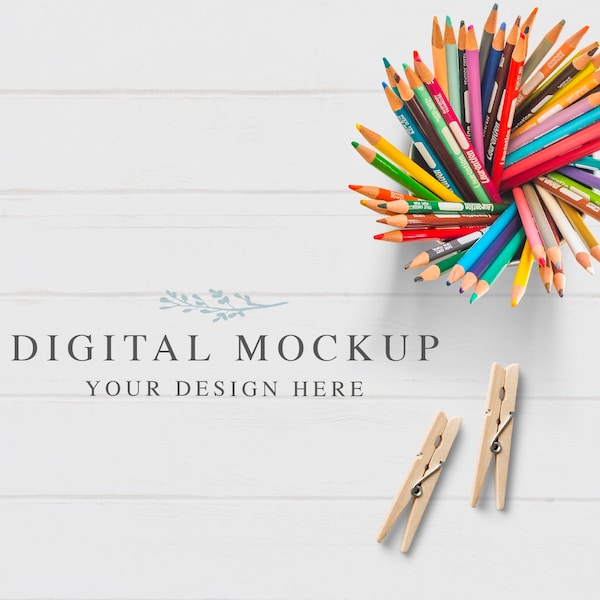 Kids Mockup, Wooden Background Mockup, Kids Art and Craft Mock-Up, Back to School Mock-up, Kids Pencil Desk Mockup