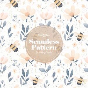 Cute Bees Seamless Pattern, Digital Download for Fabric and Craft Projects, Cute Honeybee and Flowers Design