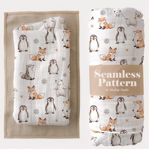 Schattige pooldieren naadloze patroon digitale download, pinguïns vossen beren winter Wildlife illustratie, scrapbooking clipart