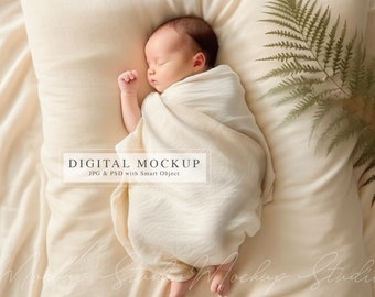 Baby Cotton Blanket Mockup, Blanket Mock-up, Blanket Boho Mockup plus Free Bonus, Newborn Blanket Mockup Boho PSD Smart Object Mockup