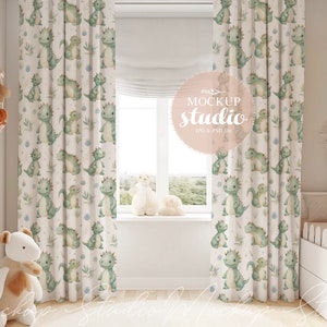 Kids Room Curtains Template, PSD Smart Object Mockup, Cream Tones Nursery Curtains, Minimalist Kids Room Curtains Mock-up