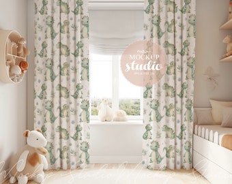 Kids Room Curtains Template, PSD Smart Object Mockup, Cream Tones Nursery Curtains, Minimalist Kids Room Curtains Mock-up