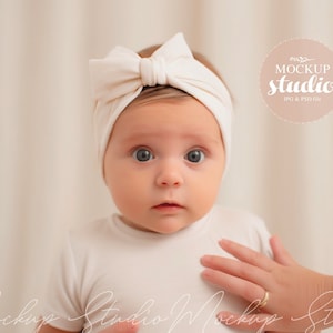 Baby Knotted Headband Mockup, White Blank Headband Mock-up, PSD Smart Object Mockup